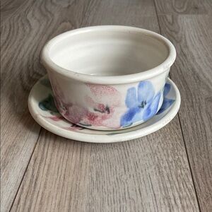 Vintage Floral Studio Pottery Dip Bowl and Plate